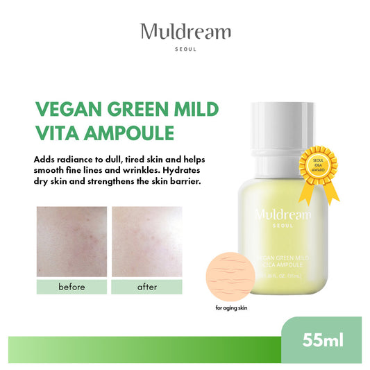Muldream Vegan Green Mild VITA Ampoule 55ml (For Brightening) - SkinCureAsia