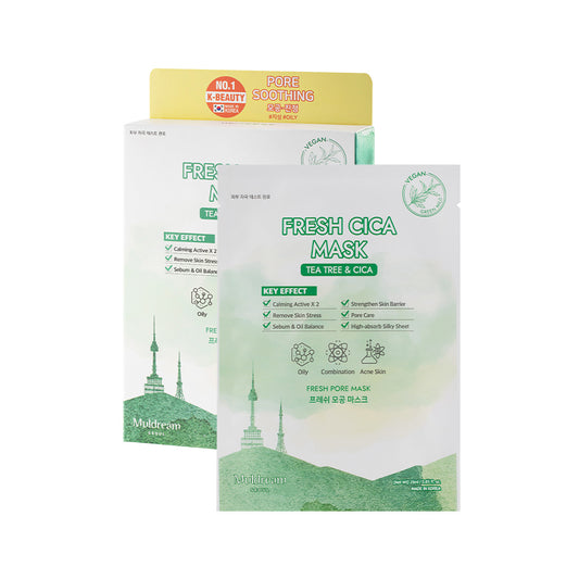 Muldream Vegan Green Mild Tea Tree Pore / Fresh CICA Mask 25ml (10 sheets) - SkinCureAsia