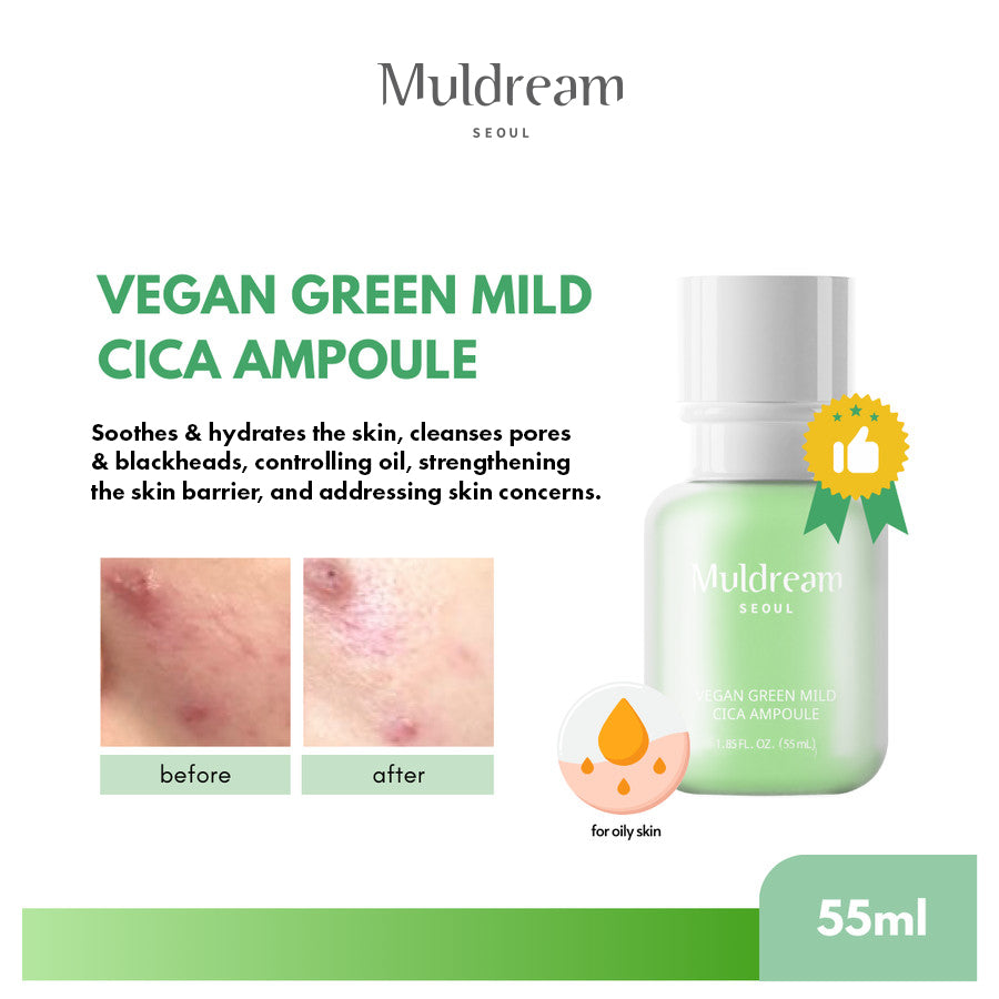 Muldream Vegan Green Mild CICA Ampoule 55ml (For Calming) - SkinCureAsia