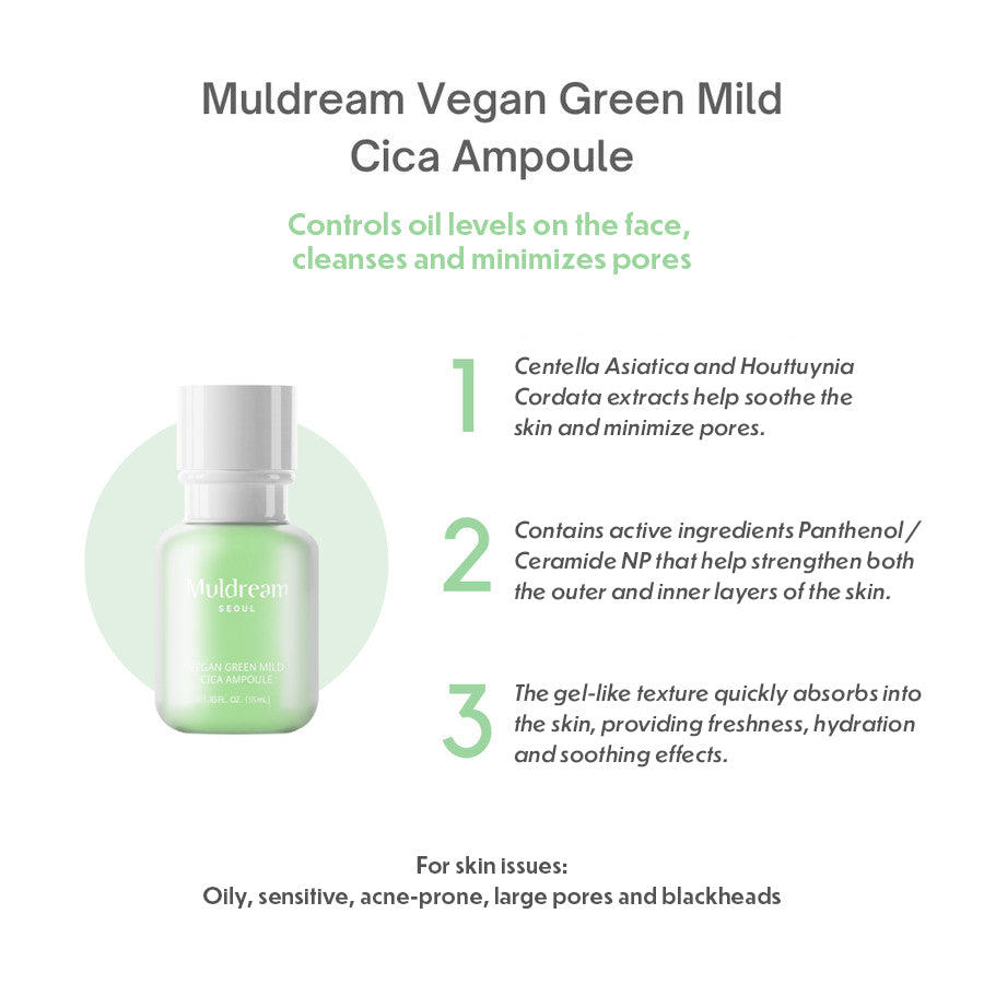 Muldream Vegan Green Mild CICA Ampoule 55ml (For Calming) - SkinCureAsia