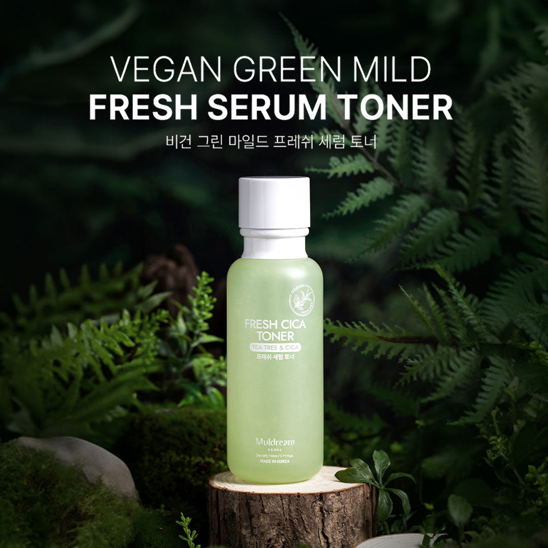Muldream Vegan Green Mild FRESH CICA Serum Toner 110ml - SkinCureAsia