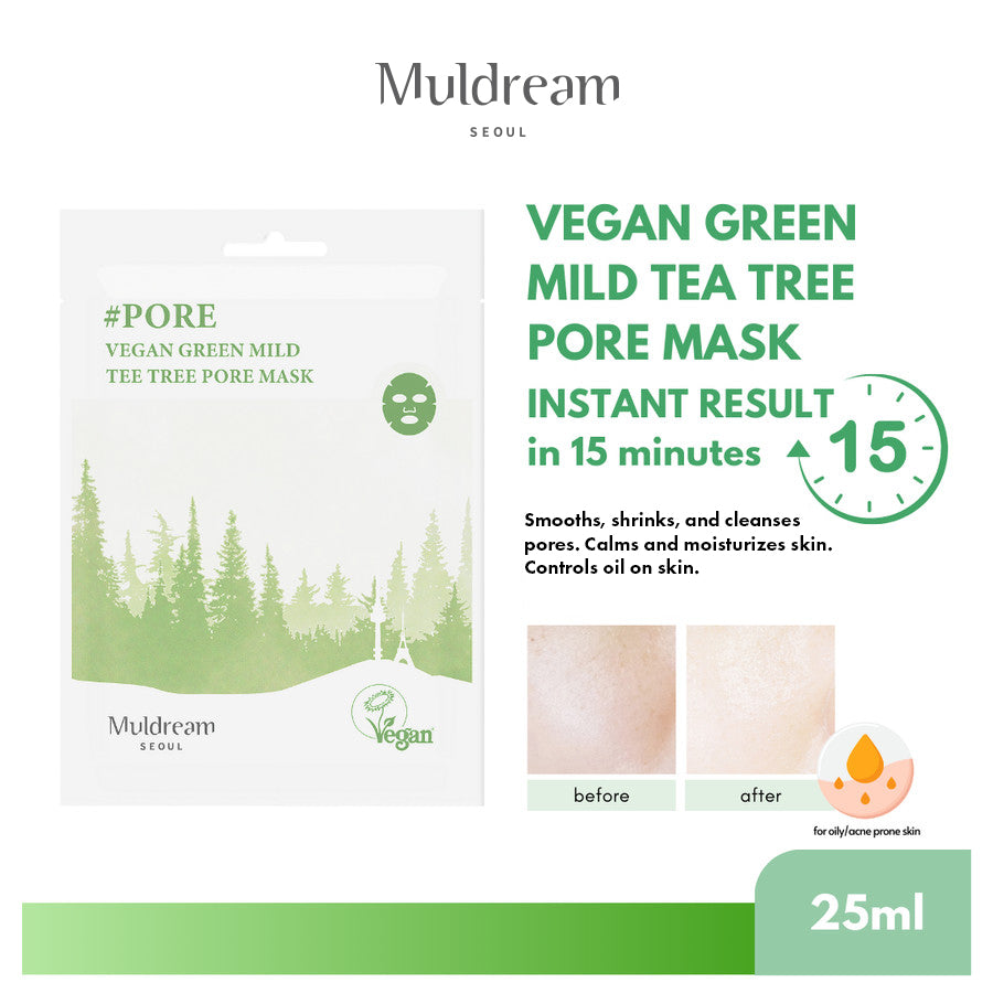 Muldream Vegan Green Mild TEA TREE Pore Mask 25ml (10 sheets) - SkinCureAsia