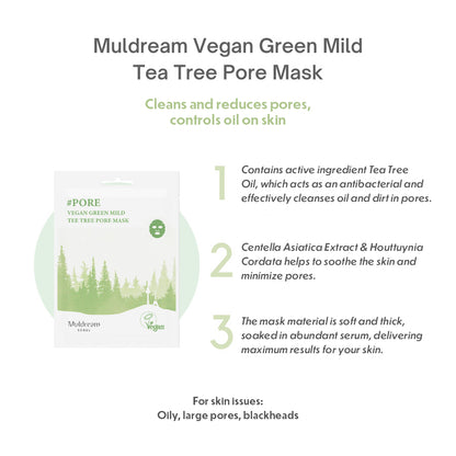 Muldream Vegan Green Mild TEA TREE Pore Mask 25ml (10 sheets) - SkinCureAsia