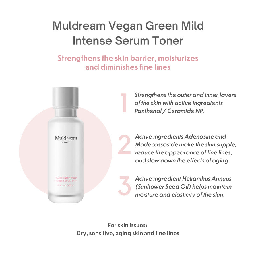 Muldream Vegan Green Mild INTENSE Serum Skin Toner 110ml - SkinCureAsia