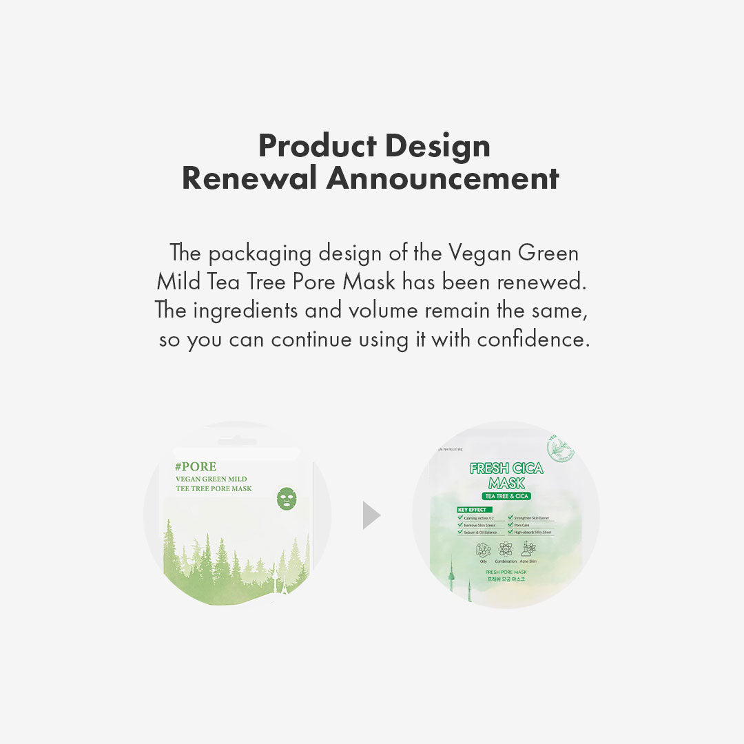 Muldream Vegan Green Mild Tea Tree Pore / Fresh CICA Mask 25ml (10 sheets) - SkinCureAsia
