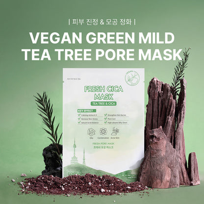 Muldream Vegan Green Mild Tea Tree Pore / Fresh CICA Mask 25ml (10 sheets) - SkinCureAsia