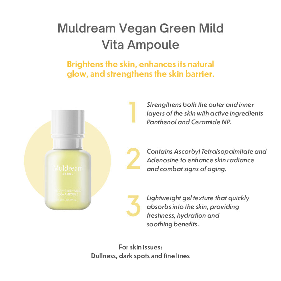 Muldream Vegan Green Mild VITA Ampoule 55ml (For Brightening) - SkinCureAsia