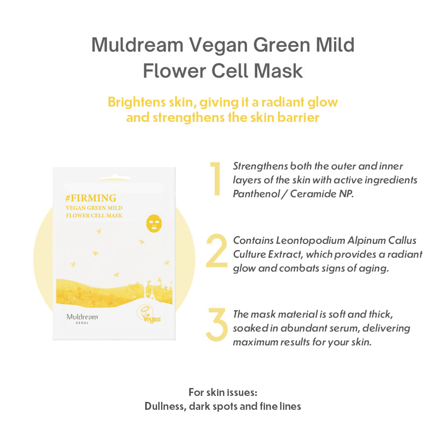 Muldream Vegan Green Mild Flower Cell Mask 25ml (10 sheets) - SkinCureAsia
